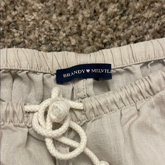 Brandy Melville Beige Cream Anastasia Linen Pants Wide Leg - Picture 3 of 4